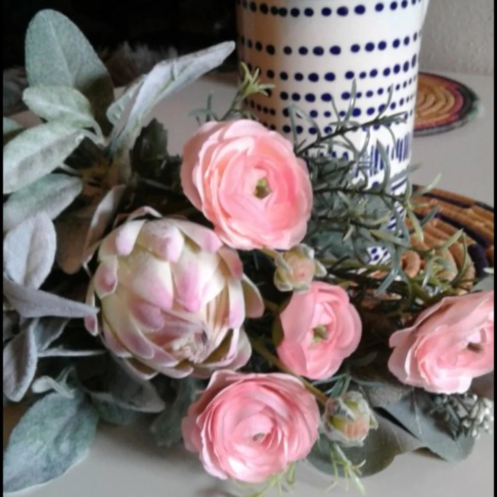 Hand Crafted Tropical Protea Faux Flower Accents Greens Final Sale